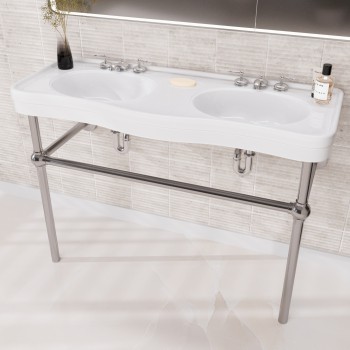 White Console Sink Double Deluxe 46.75" with Oil Rubbed Bronze Bistro Legs 
