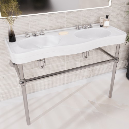 White Console Sink Double Deluxe 46.75" with Oil Rubbed Bronze Bistro Legs image-2