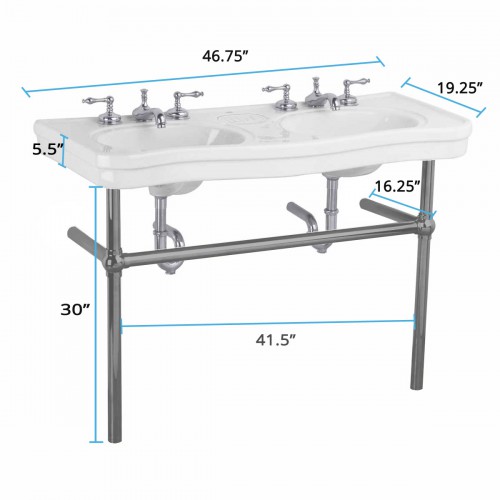 White Console Sink Double Deluxe 46.75" with Oil Rubbed Bronze Bistro Legs image-4