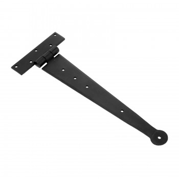 Black Iron T Strap Hinge 12 Inches Long Modern Decorative Outdoor Bean Tee Hinge Rust Resistant Powder Coated Wooden Cabinet Door or Gate Hinges with Screws 
