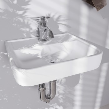 Haddy Rectangle Wall Mount Bathroom Sink without Overflow Heavy Duty Ceramic in Gloss White and Single Faucet Hole Install with Backsplash Lip 