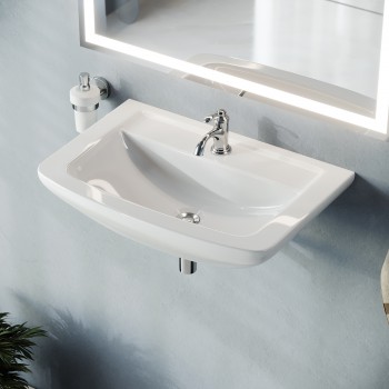 Vega Small Wall Mounted Bathroom Vessel Sink Heavy Duty Ceramic in White with Pre-Drilled Single Faucet Hole 