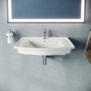 Florence Wall Mount Bathroom Vessel Sink Heavy Duty Ceramic in White Traditional Classy Design with Overflow and Pre-Drilled Single Faucet Hole 