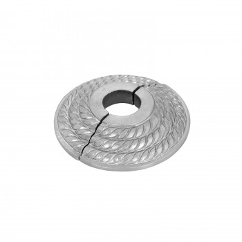 Radiator Flange Satin Finish Triple Roped 1/2" (IPS) pipe flange: 7/8" inside diameter; 3-1/8" outside diameter 
