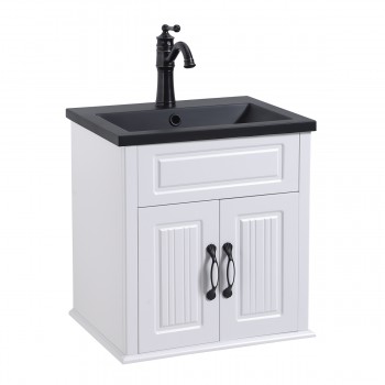 Lilian Black Resin Bathroom Vanity Sink Combo 20 1/4 in. Wide Sink, Cabinet, Black Brass Faucet and Black Sink Drain 