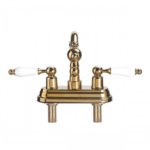 Brass Centerset Faucet 4" L Lux Belle White Double Handle with Supply Lines image-4