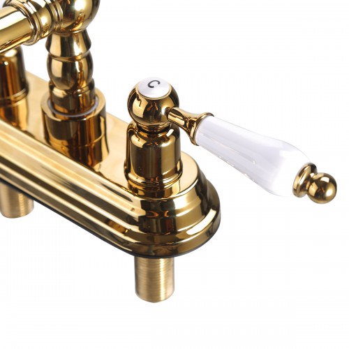 Brass Centerset Faucet 4" L Lux Belle White Double Handle with Supply Lines image-7
