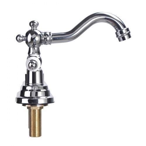 Chrome Polished Brass Centerset Faucet 4" L White 2 Handles Labeled Hot and Cold image-6