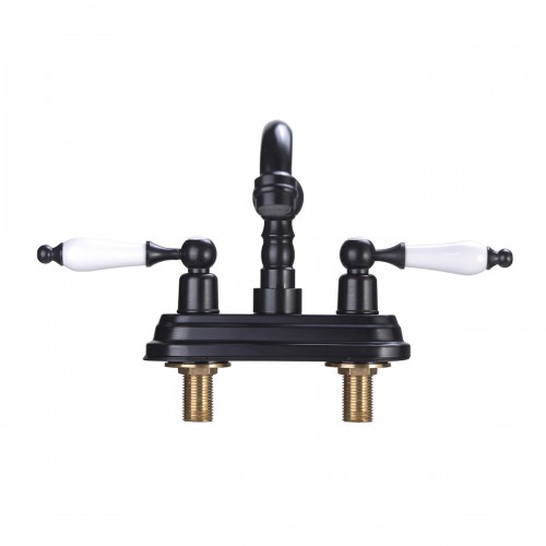 Black Polished Centerset Faucet 4" L Double Handles Labeled Hot and Cold image-4