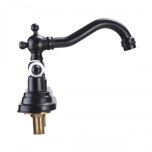 Black Polished Centerset Faucet 4" L Double Handles Labeled Hot and Cold image-5