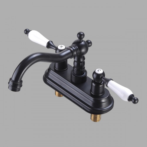 BWE Modern Black 4-Inch Centerset Bathroom Sink Faucet – 2-Handle, 3-Hole, Waterfall Spout