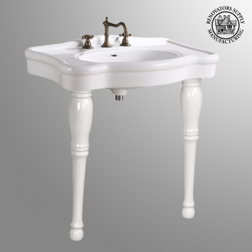 Tulip 32 1/2" Console Bathroom Sink with 2 Spindle Legs White and Pre-Drilled Widespread Faucet Holes image-2