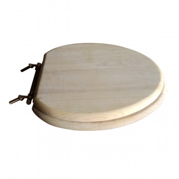 Unfinished Ready to Paint Wooden Toilet Seat Elongated High Tank Toilet Seat w/Brass PVD Hinges and Non Slip Bumpers 