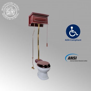 Unfinished Wooden High Tank Pull Chain Toilet 59" to 74" Adjustable Height Brass Z Pipe and Elongated Toilet Bowl image-2