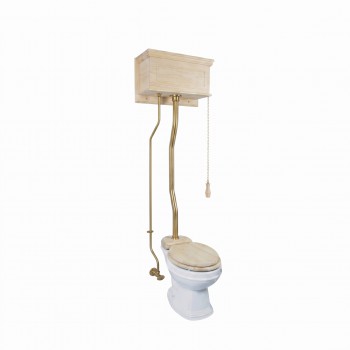Unfinished Wooden High Tank Z-Pipe Toilet Round White Bowl image-1