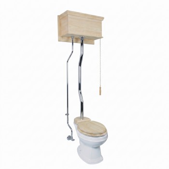 Unfinished Raised  Panel High Tank Pull Chain Toilet with Chrome  Z pipe and Elongate Bowl image-1