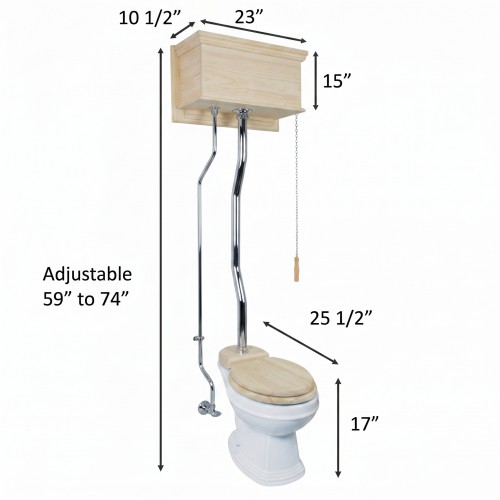 Unfinished Raised  Panel High Tank Pull Chain Toilet with Chrome  Z pipe and Elongate Bowl image-2