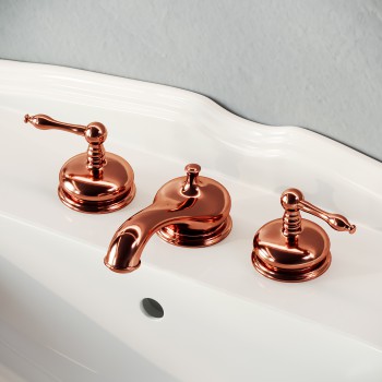 Rose Gold Brass Widespread Bathroom Faucet 8" L with Supply Lines and Drain 