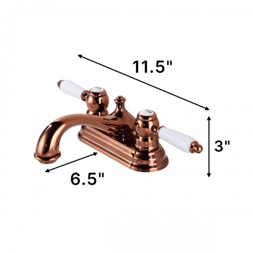 Rose Gold Centerset Faucet 4" L Brass White Double Handles Labeled Hot and Cold image-6