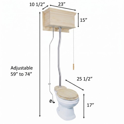 Unfinished Wooden High Tank Z-Pipe Toilet Round White Bowl image-2