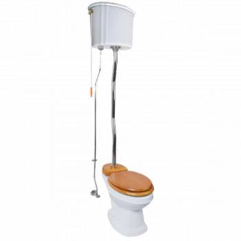 White High Tank Pull Chain Toilet Elongated Bowl Z-Pipe Design image-1