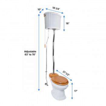 White High Tank Pull Chain Toilet Elongated Bowl Z-Pipe Design image-2