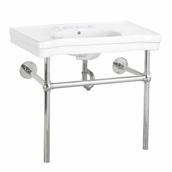 White Console Sink Deluxe with Chrome Bistro Legs, Faucet and PTrap - Pack of 2 