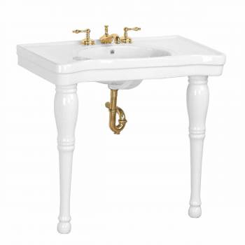 White Console Bathroom Sinks with 2 Spindle Porcelain Legs - Pack of 2 