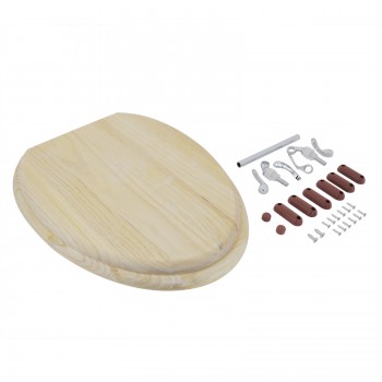 Unfinished Ready to Paint Wooden Toilet Seat Elongated High Tank Toilet Seat w/Chrome PVD Hinges and Non-Slip Bumpers 