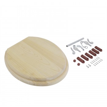 Ready to Paint Unfinished Wooden Round Toilet Seat with Chrome Hinges and Bumpers for High Tank Toilets 