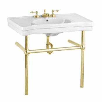White Console Bathroom Sink Belle Epoque Porcelain with Brass Bistro Legs - Pack of 12 