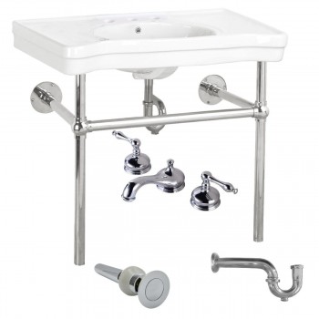 White Console Sink Deluxe with Chrome Bistro Legs, Faucet and PTrap - Pack of 12 