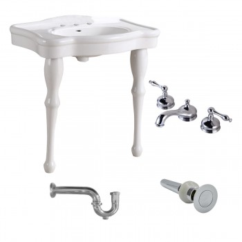 White Console Sink China Two Spindle Legs with 8" Faucet and P Trap - Pack of 12 