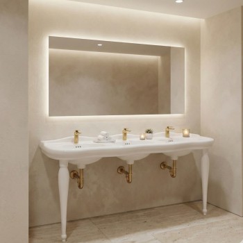 Glossy White Triple Basin Bathroom Console Sink 67" W with 2 Spindle Legs and Overflow 