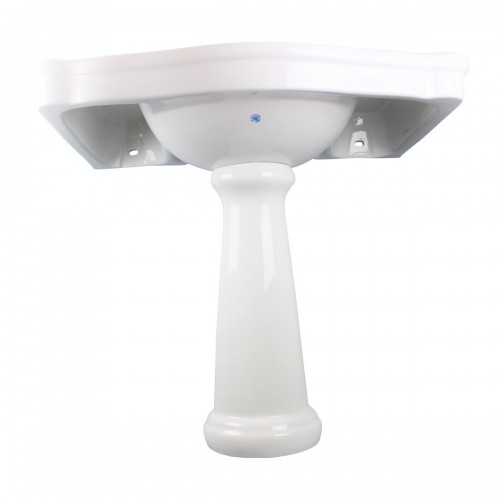 White Pedestal Sink with 8" Widespread Faucet Black Traditional image-7