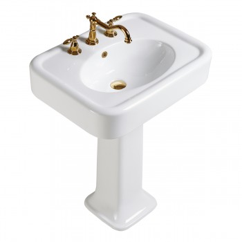 White Vitreous China Pedestal Bathroom Sink with Montague Design 