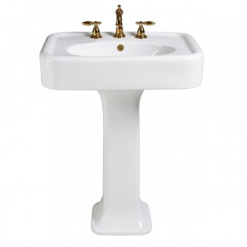 White Vitreous China Pedestal Bathroom Sink with Montague Design image-4