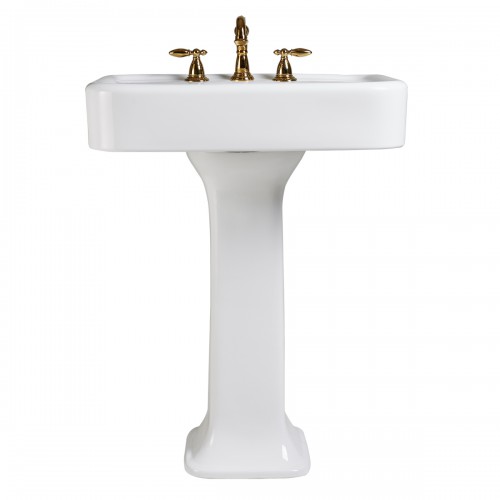 White Vitreous China Pedestal Bathroom Sink with Montague Design image-6
