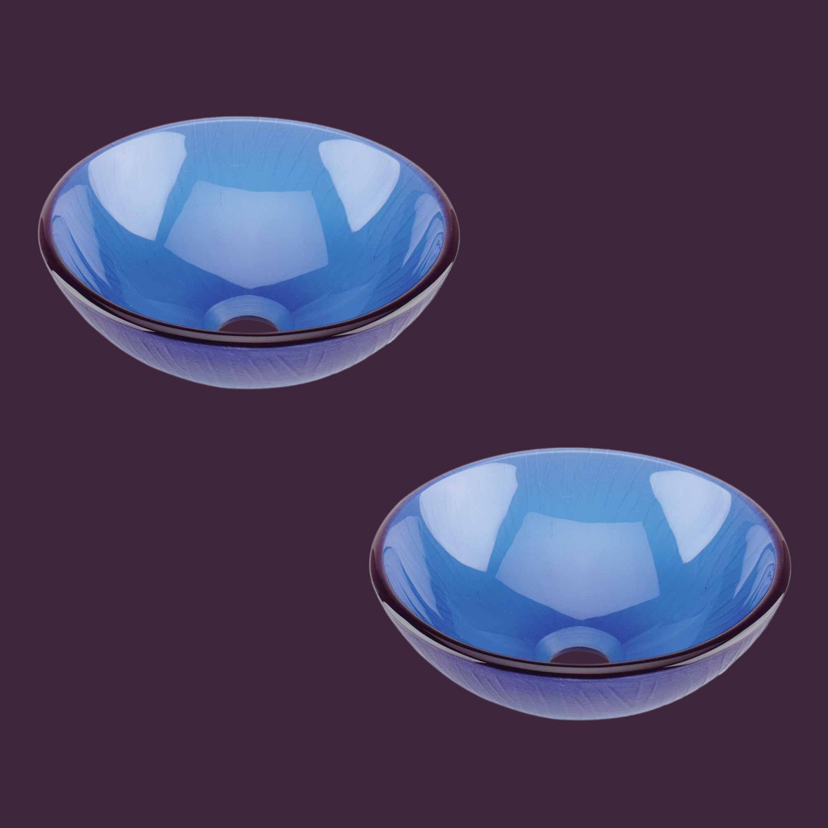 2 Glass Vessel with Drain Frosted Blue Tempered Glass Mini Bowl Sink