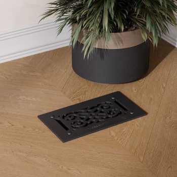 Heat Air Vent Grille Cast Aluminum Victorian Black Finish Floor Register 
