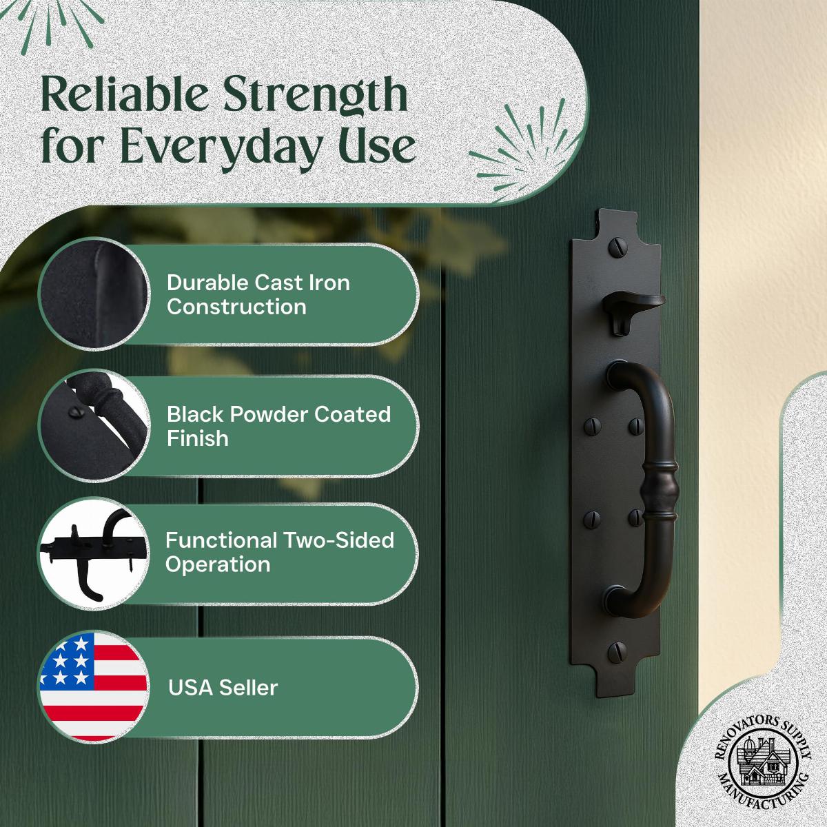 Black Cast Iron Norfolk Door Latches with Mounting Hardware image-3