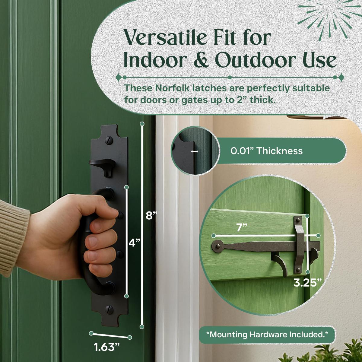 Black Cast Iron Norfolk Door Latches with Mounting Hardware image-4