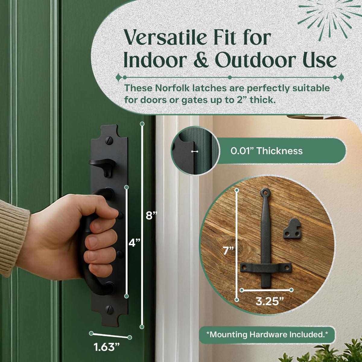 Black Cast Iron Norfolk Door Latches with Mounting Hardware image-2