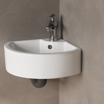 Mini Hudson 17 3/8" Corner Countertop Vessel Bathroom Sink White with Overflow 