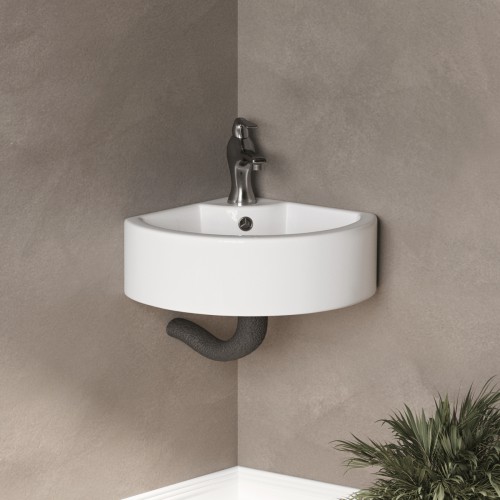 Mini Hudson 17 3/8" Corner Countertop Vessel Bathroom Sink White with Overflow image-2
