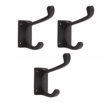 Black Wrought Iron Double Coat Robe Hooks 4" L Wall Mount Pack of 3 