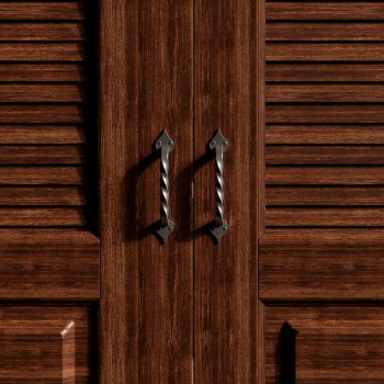 Twisted Black Wrought Iron Cabinet Door Drawer Pull 5 7/8" Total Length 4 1/2" Boring 