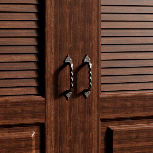 Twisted Black Wrought Iron Cabinet Door Drawer Pull 5 7/8" Total Length 4 1/2" Boring image-2