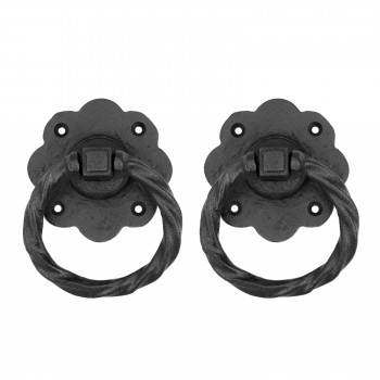 Black Wrought Iron Ring Cabinet Pulls 4.75" Flower Style Pack of 2 Door Pulls 