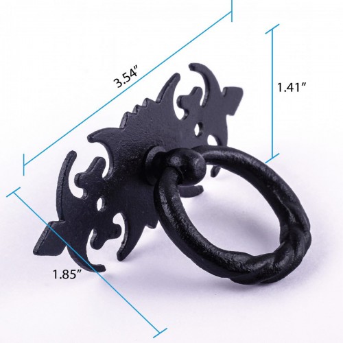 Cabinet Ring Pull Wrought Iron Black Rustproof Door Handle 3-1/2" Pack of 2 image-10
